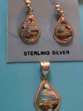 CM Sterling Silver Teardrop Turquoise Opal Inlay Set